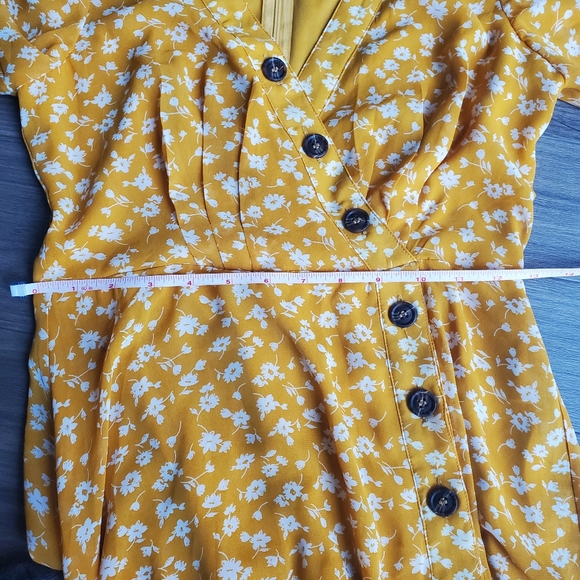 Lulu's Yellow Flowy Floral Midi Dress with Slit - Picture 8 of 13